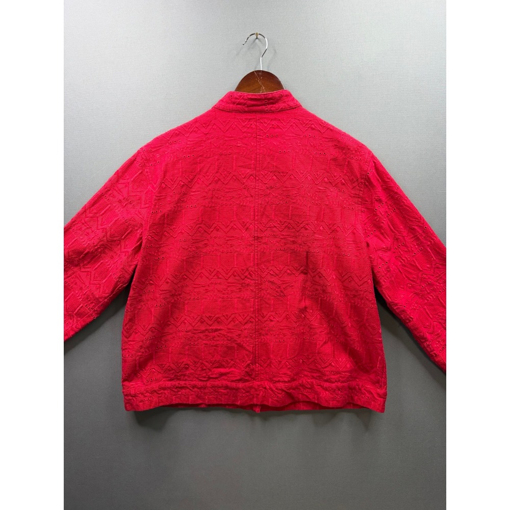 Chico's Design Jacket Womens Red Embroidered Eyelet Cotton Button Up Size 3 - Picture 8 of 8